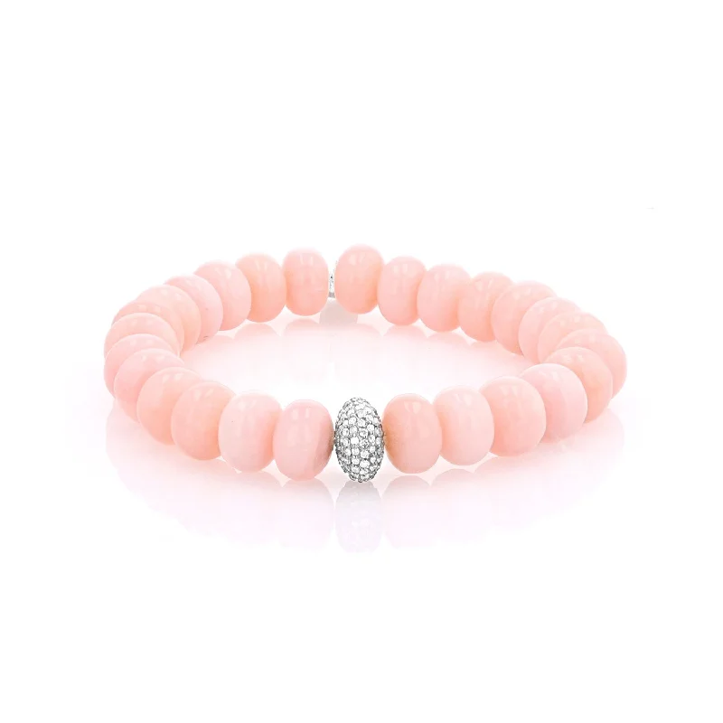 Ladies bracelets deep charm -Pink Opal Rondelle Bracelet with Diamond Donut - 10mm  B0003683