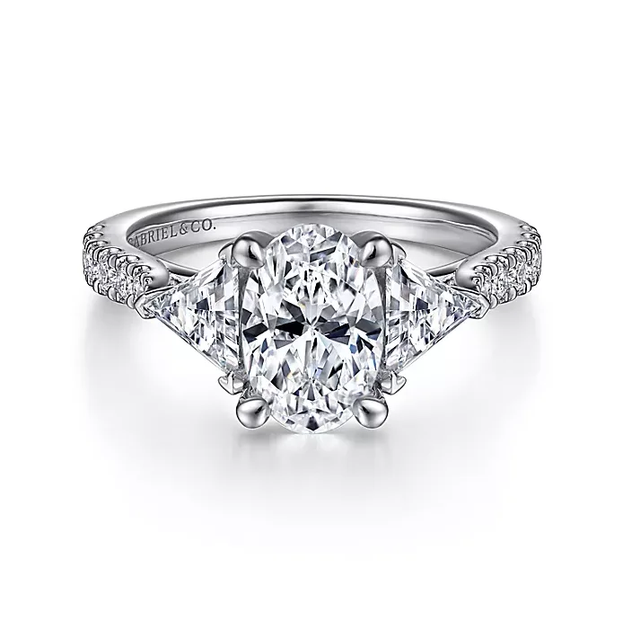 ladies engagement rings filigree-Ismay - 14K White Gold Oval 3 Stone Diamond Engagement Ring