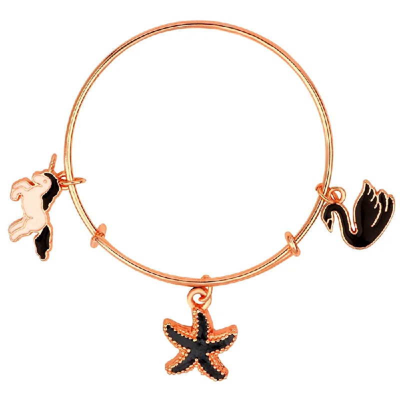 Ladies bracelets tile glow -Mahi Unicorn Duck & Starfish Shaped Rose Gold Plated Enamel Work Charm Bracelet for Girls (BRK1100870Z)