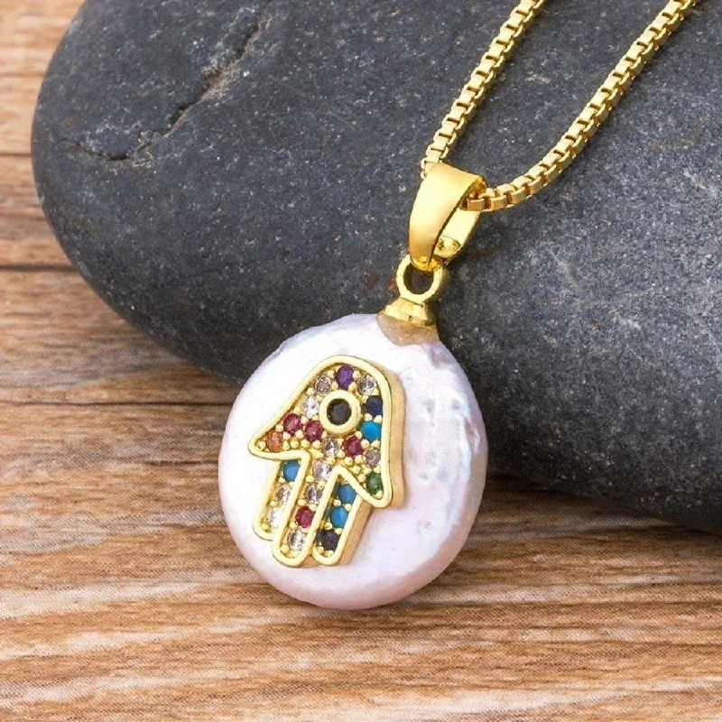 ladies necklaces heart-Hamsa Hand Protection Necklace