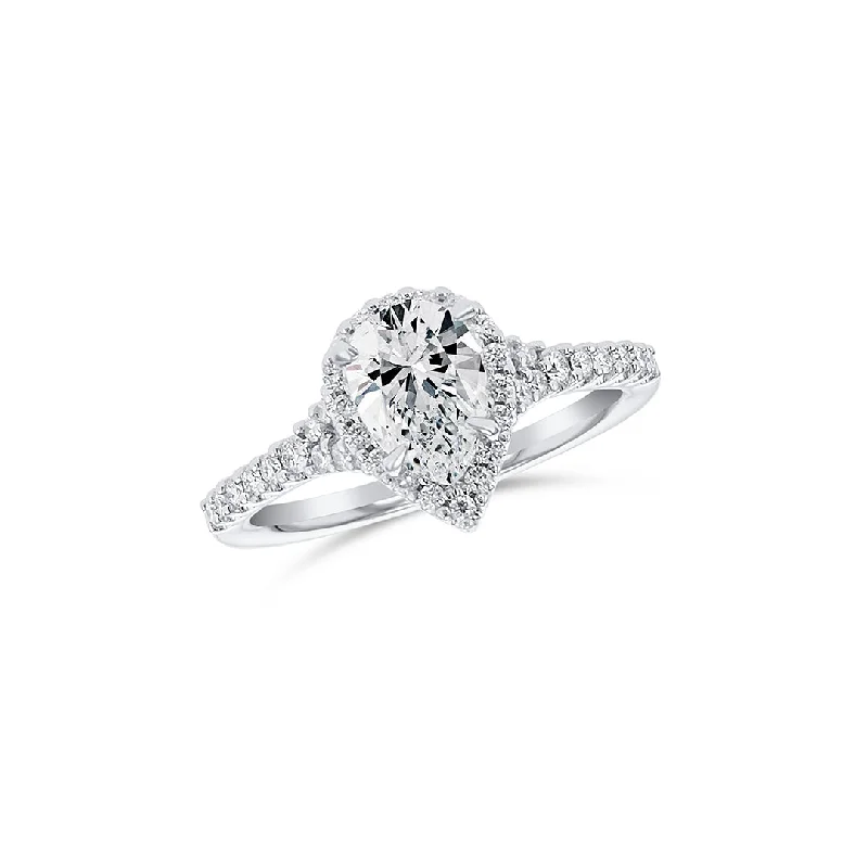 ladies engagement rings joy-0.95 CT Pear Cut Diamond and 0.36 Cttw Halo Split-Shank 14K White Gold Engagement Ring