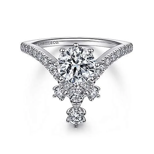 ladies engagement rings valentine-Royalty - 14K White Gold Round V Shape Diamond Engagement Ring