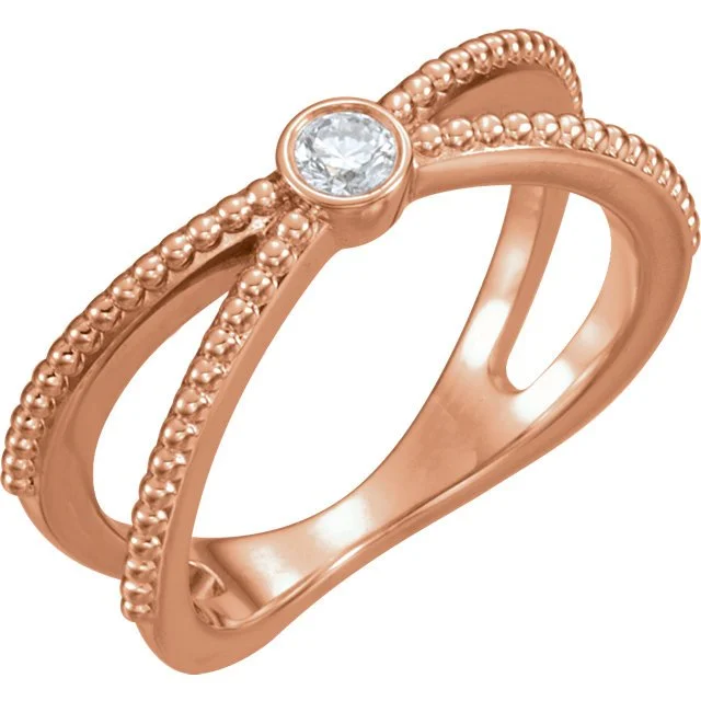 Ladies rings elephant shine -14KT Gold 1/8 CTW Diamond Bezel-Set Beaded Criss-Cross Ring