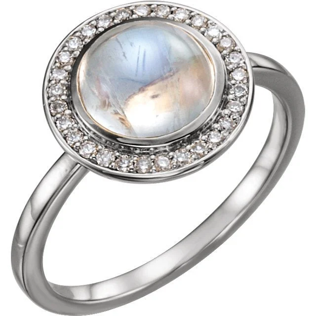 Ladies rings 1990s charm -14KT GOLD 2.00 CT MOONSTONE & 1/8 CTW DIAMOND ROUND HALO RING